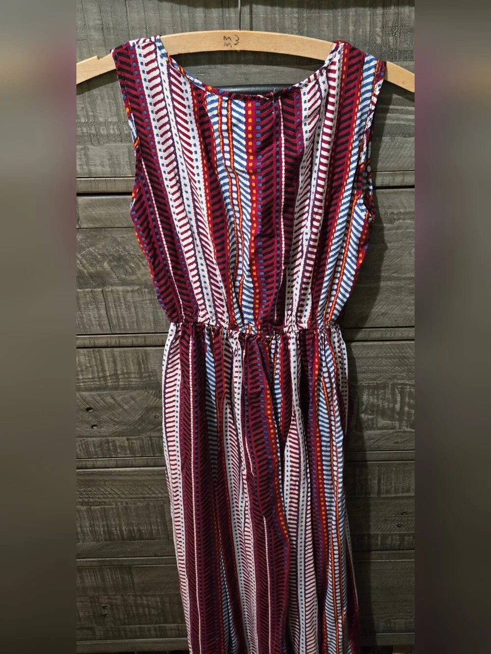NANING9 Boho Tribal Print Sleeveless Midi Dress Free Size Rayon Elastic Waist